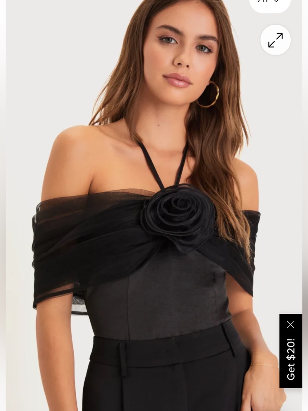 Lulu's size M rosette Black tulle Off-Shoulder Rose Detail Bodysuit - Picture 4 of 12